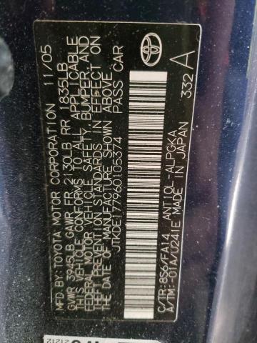 JTKDE177960105374 - 2006 TOYOTA SCION TC ლურჯი ფოტო 10