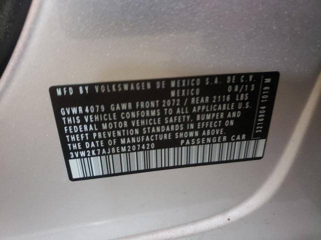 3VW2K7AJ8EM207420 - 2014 VOLKSWAGEN JETTA BASE SILVER photo 10