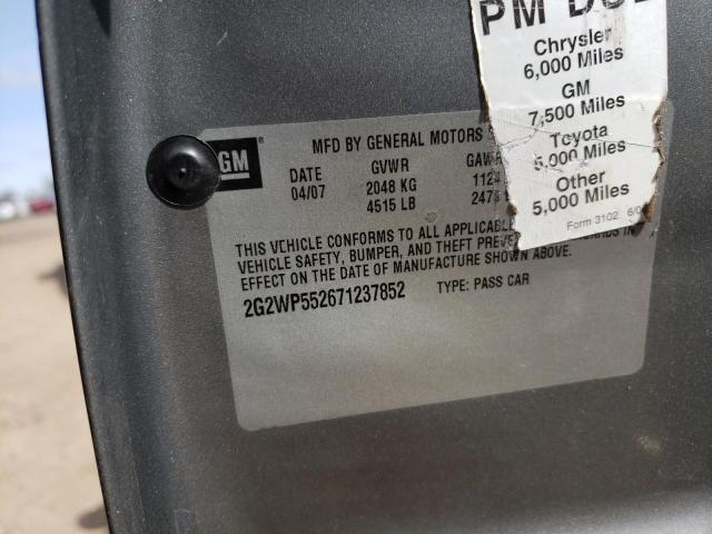 2G2WP552671237852 - 2007 PONTIAC GRAND PRIX Մոխրագույն լուսանկար 10