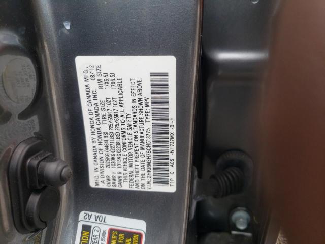 2HKRM3H76CH513775 - 2012 HONDA CR-V EXL GRAY photo 10