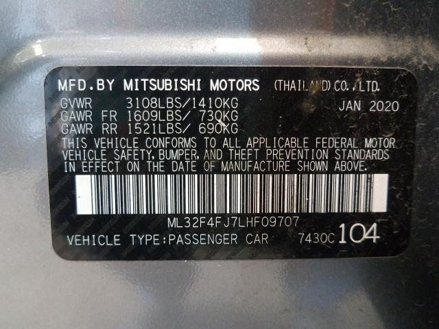 ML32F4FJ7LHF09707 - 2020 MITSUBISHI MIRAGE G4 GRAY photo 10