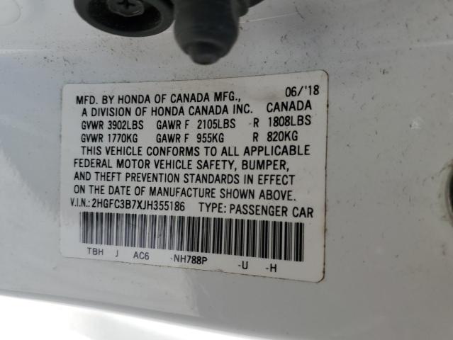 2HGFC3B7XJH355186 - 2018 HONDA CIVIC EXL Ağ foto 10