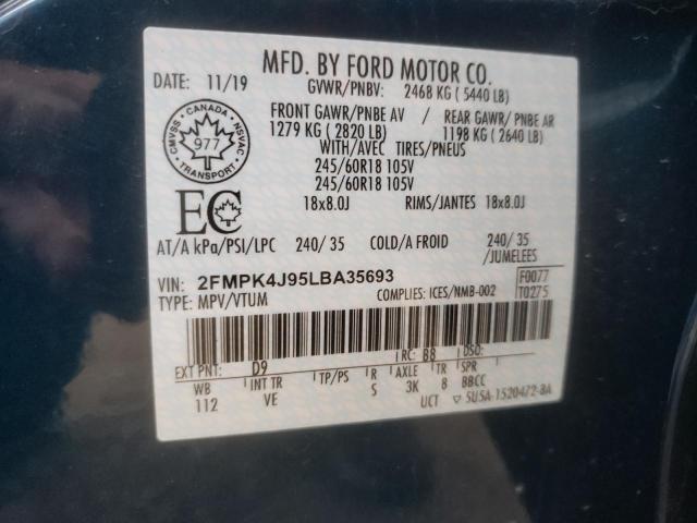 2FMPK4J95LBA35693 - 2020 FORD EDGE SEL BLUE photo 10