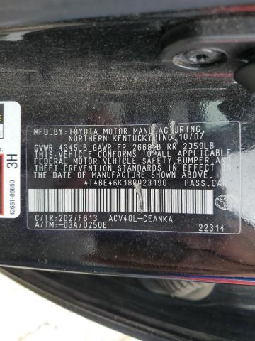 4T4BE46K18R023190 - 2008 TOYOTA CAMRY CE BLACK photo 10