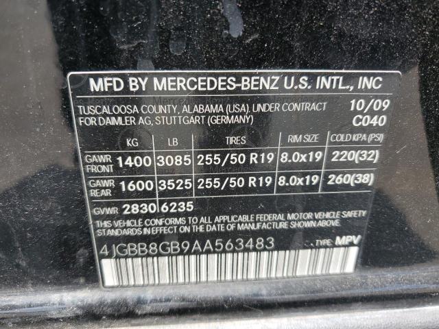 4JGBB8GB9AA563483 - 2010 MERCEDES-BENZ ML 350 4MA BLACK photo 10