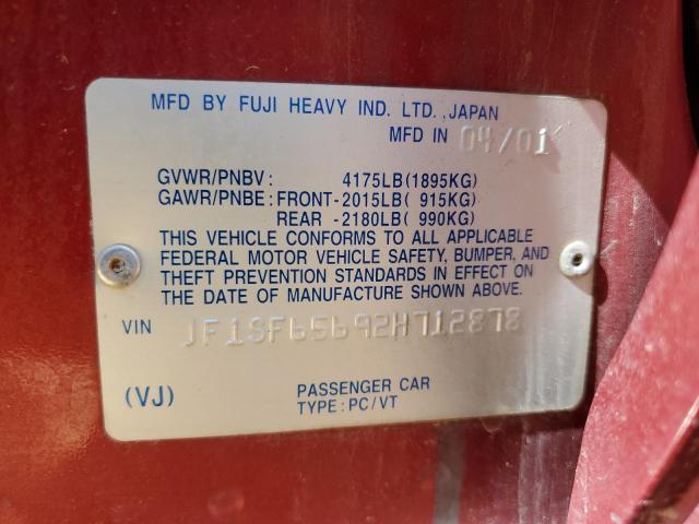 JF1SF65692H712878 - 2002 SUBARU FORESTER S MAROON photo 10