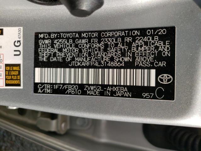 JTDKARFP4L3148864 - 2020 TOYOTA PRIUS PRIM 银色 照片 10