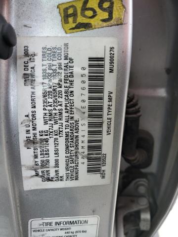 4A4MM41SX4E076050 - 2004 MITSUBISHI ENDEAVOR L SILVER photo 10