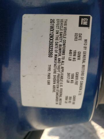 2G1WX12KX39323260 - 2003 CHEVROLET MONTE CARL ლურჯი ფოტო 10