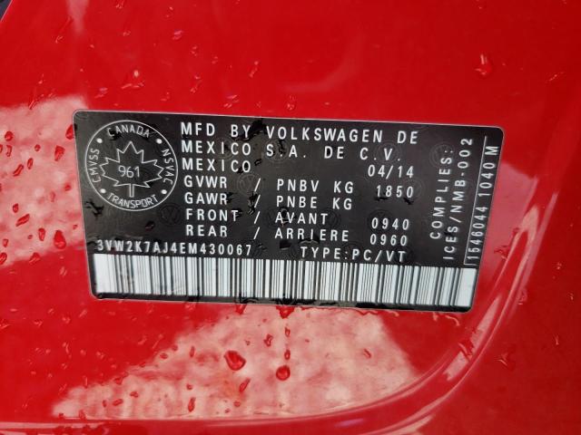3VW2K7AJ4EM430067 - 2014 VOLKSWAGEN JETTA BASE RED photo 10