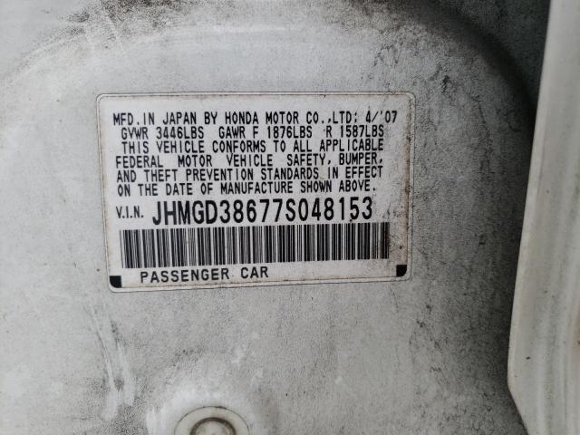 JHMGD38677S048153 - 2007 HONDA FIT S 白色 照片 10