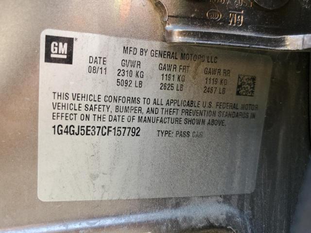 1G4GJ5E37CF157792 - 2012 BUICK LACROSSE T TAN photo 10