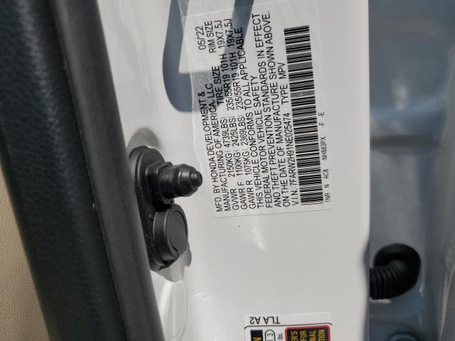 7FARW2H91NE025474 - 2022 HONDA CR-V TOURI WHITE photo 10