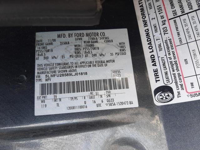 5LMFU28589LJ01818 - 2009 LINCOLN NAVIGATOR ლურჯი ფოტო 10