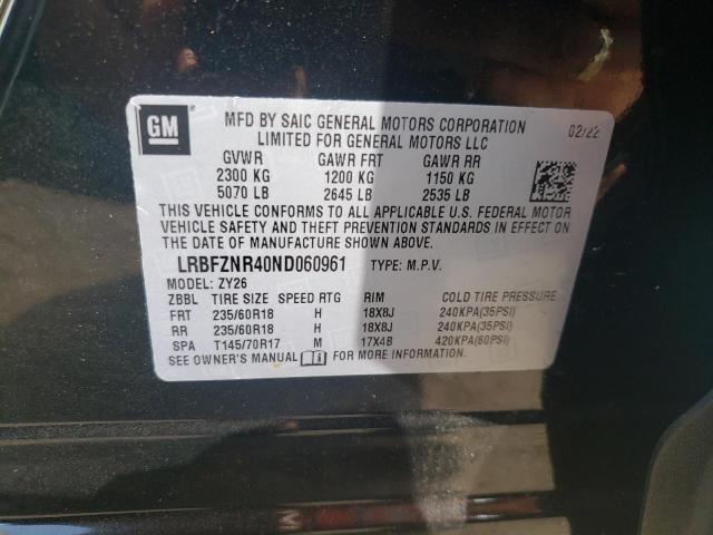 LRBFZNR40ND****** - 2022 BUICK ENVISION E შავი ფოტო 10