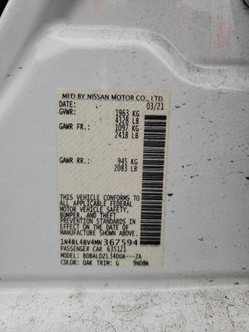 1N4BL4BV4MN367594 - 2021 NISSAN ALTIMA S WHITE photo 10