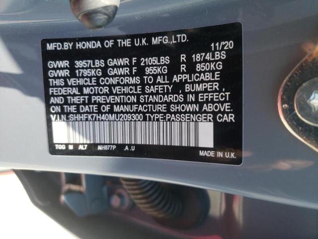 SHHFK7H40MU209300 - 2021 HONDA CIVIC SPORT  照片 10