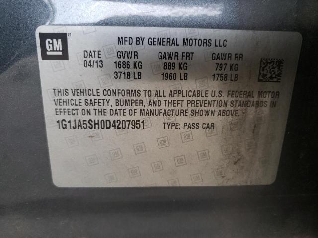 1G1JA5SH0D4207951 - 2013 CHEVROLET SONIC LS CHARCOAL photo 10