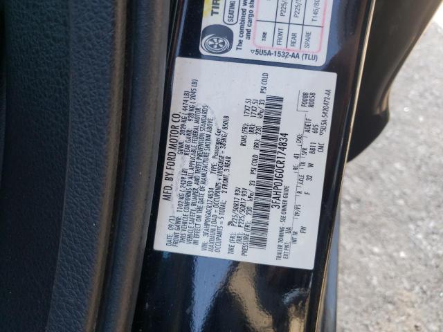 3FAHP0JG0CR174834 - 2012 FORD FUSION SEL BLACK photo 10