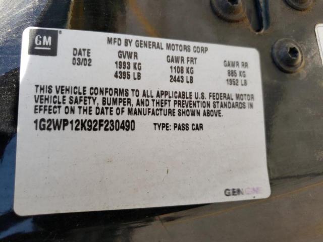 1G2WP12K92F230490 - 2002 PONTIAC GRAND PRIX შავი ფოტო 10