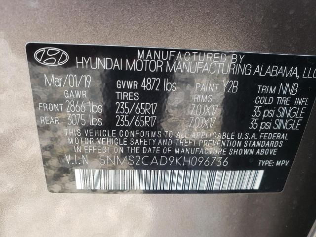 5NMS2CAD9KH096736 - 2019 HYUNDAI SANTA FE SE  photo 10