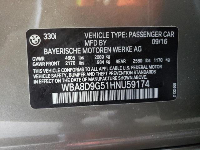 WBA8D9G51HNU59174 - 2017 BMW 330 XI TAN photo 10