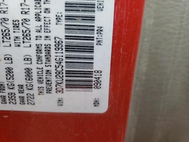 3D7KU28C54G119967 - 2004 DODGE RAM 2500 S წითელი ფოტო 10