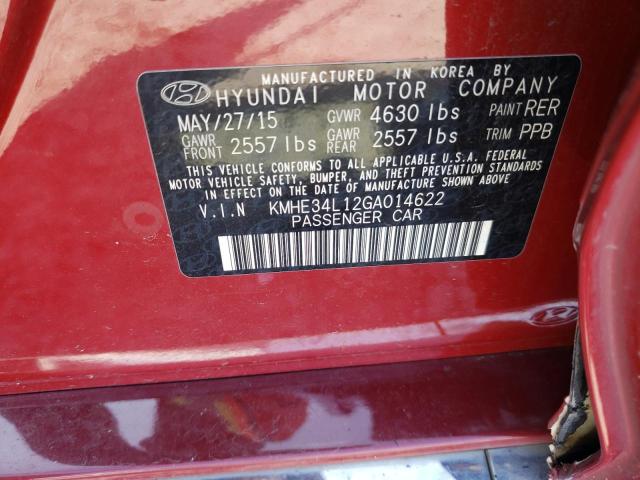 KMHE34L12GA014622 - 2016 HYUNDAI SONATA HYB MAROON photo 10