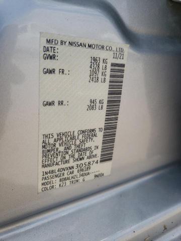 1N4BL4DVXNN305874 - 2022 NISSAN ALTIMA SV SILVER photo 10