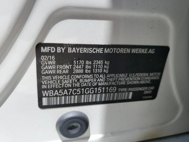 WBA5A7C51GG151169 - 2016 BMW 528 XI WHITE photo 10