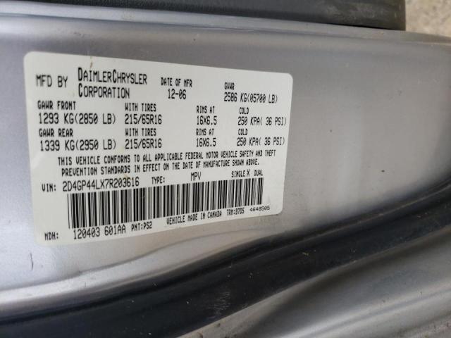 2D4GP44LX7R203616 - 2007 DODGE GRAND CARA SILVER photo 10