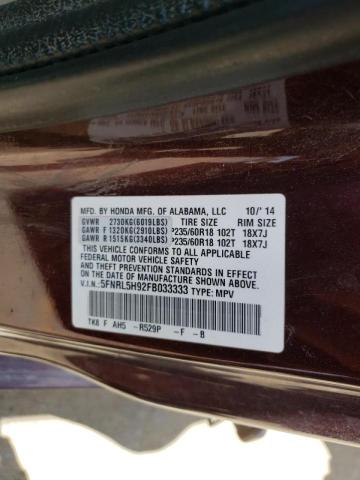 5FNRL5H92FB033333 - 2015 HONDA ODYSSEY TO MAROON photo 10