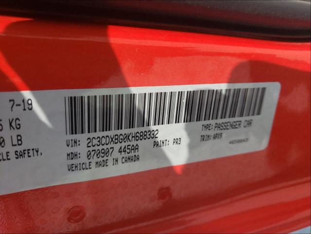 2C3CDXBG0KH688332 - 2019 DODGE CHARGER SX RED photo 10