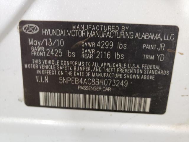 5NPEB4AC8BH073249 - 2011 HYUNDAI SONATA GLS WHITE photo 10