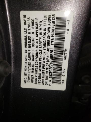 19XFC2F74GE066201 - 2016 HONDA CIVIC EX  photo 10