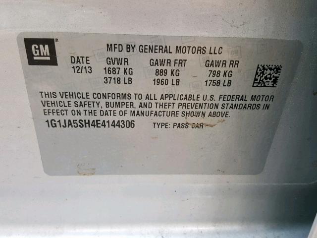 1G1JA5SH4E4144306 - 2014 CHEVROLET SONIC LS SILVER photo 10