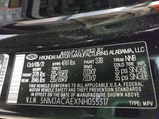 5NMJACAEXNH055317 - 2022 HYUNDAI TUCSON SE BLACK photo 10