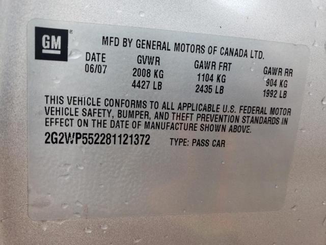 2G2WP552281121372 - 2008 PONTIAC GRAND PRIX SILVER photo 10