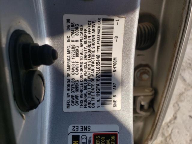 1HGFA16978L085448 - 2008 HONDA CIVIC EXL Gümüş foto 10