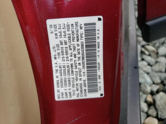 SHSRD78826U435863 - 2006 HONDA CR-V EX RED photo 10