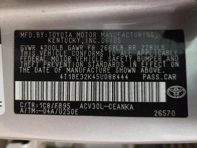 4T1BE32K45U088444 - 2005 TOYOTA CAMRY LE SILVER photo 10