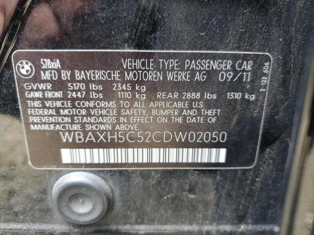 WBAXH5C52CDW02050 - 2012 BMW 5 SERIES BLACK photo 10
