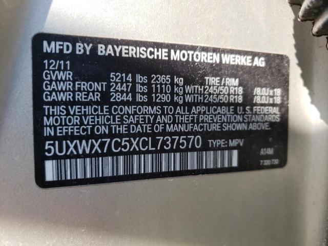 5UXWX7C5XCL737570 - 2012 BMW X3 XDRIVE3 SILVER photo 10