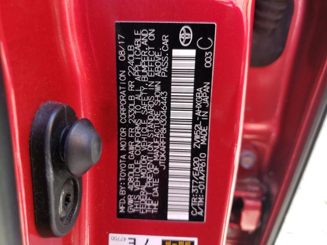 JTDKARFP8H3046443 - 2017 TOYOTA PRIUS PRIM 红色 照片 10