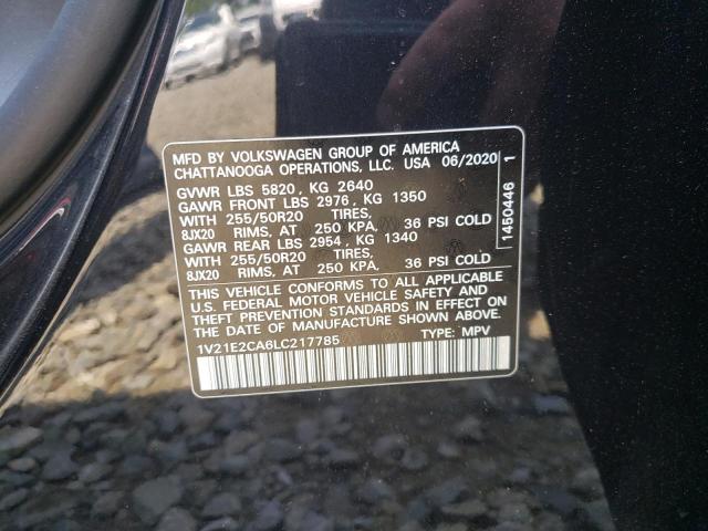 1V21E2CA6LC217785 - 2020 VOLKSWAGEN ATLAS CROS Черный фото 10