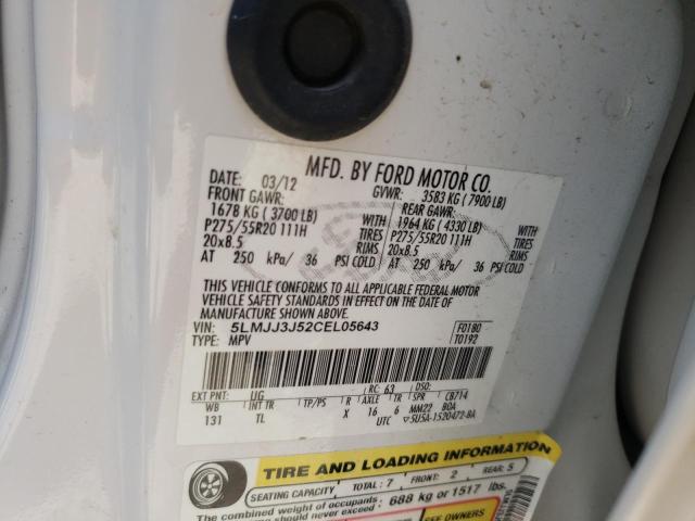 5LMJJ3J52CEL05643 - 2012 LINCOLN NAVIGATOR თეთრი ფოტო 10