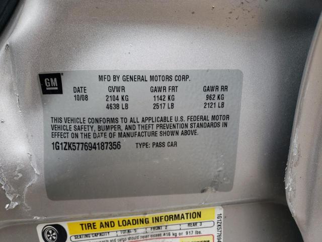 1G1ZK577694187356 - 2009 CHEVROLET MALIBU LTZ ვერცხლისფერი ფოტო 10