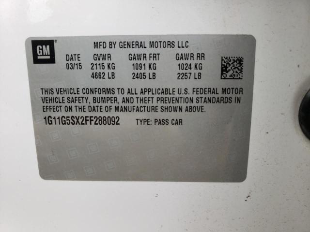 1G11G5SX2FF288092 - 2015 CHEVROLET MALIBU LTZ თეთრი ფოტო 10