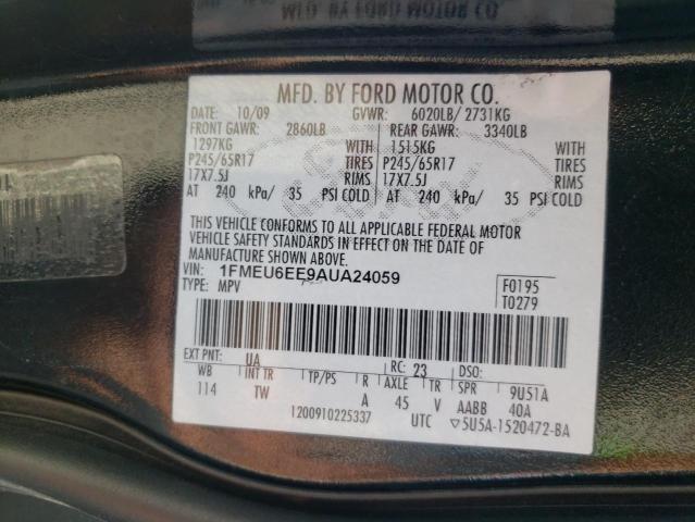 1FMEU6EE9AUA24059 - 2010 FORD EXPLORER E BLACK photo 10