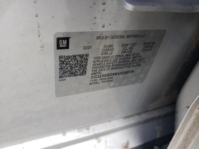 1G1105S3XKU118229 - 2019 CHEVROLET IMPALA PRE ვერცხლისფერი ფოტო 10